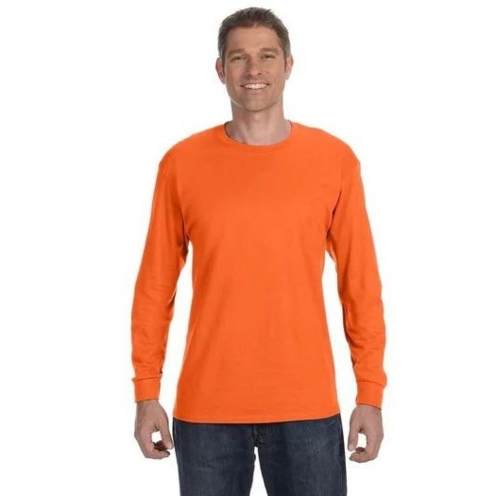 Unisex Orange Long Sleeve Crewneck T-Shirt 100% Cotton Ribbed Cuffs Size L
